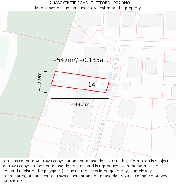 14, MACKENZIE ROAD, THETFORD, IP24 3NQ: Plot and title map