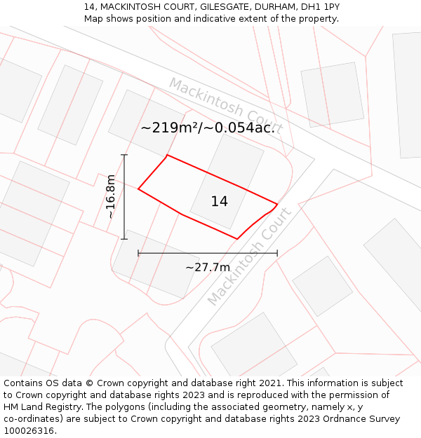 14, MACKINTOSH COURT, GILESGATE, DURHAM, DH1 1PY: Plot and title map