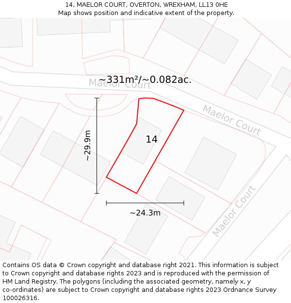 14, MAELOR COURT, OVERTON, WREXHAM, LL13 0HE: Plot and title map