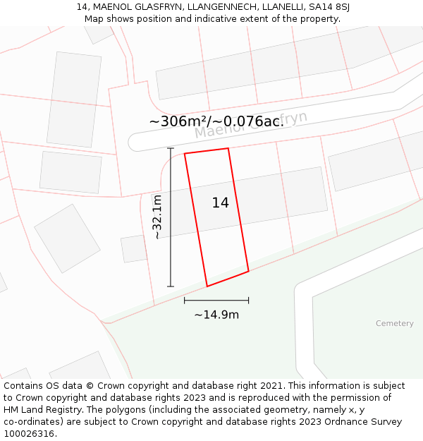 14, MAENOL GLASFRYN, LLANGENNECH, LLANELLI, SA14 8SJ: Plot and title map