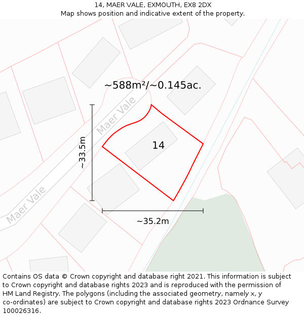 14, MAER VALE, EXMOUTH, EX8 2DX: Plot and title map