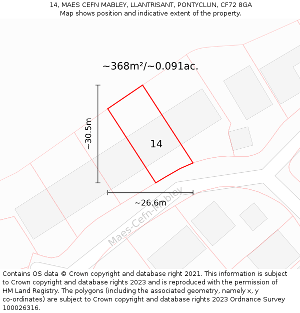 14, MAES CEFN MABLEY, LLANTRISANT, PONTYCLUN, CF72 8GA: Plot and title map