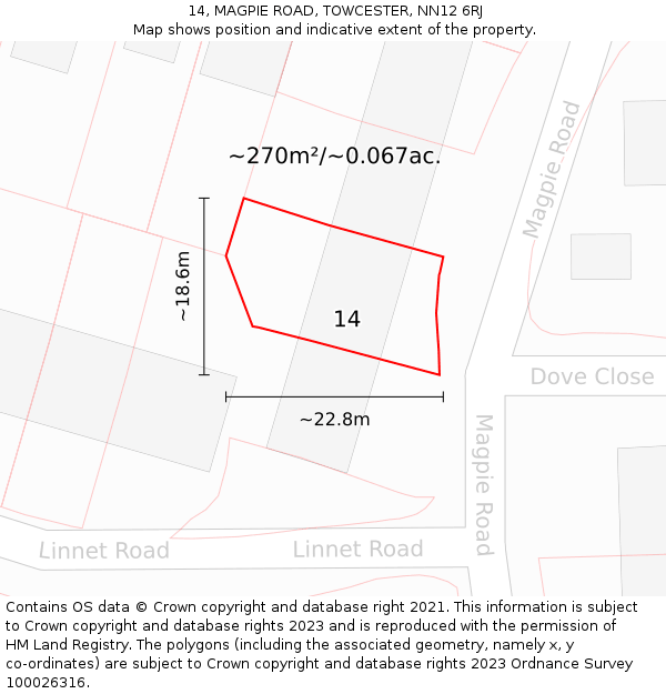 14, MAGPIE ROAD, TOWCESTER, NN12 6RJ: Plot and title map