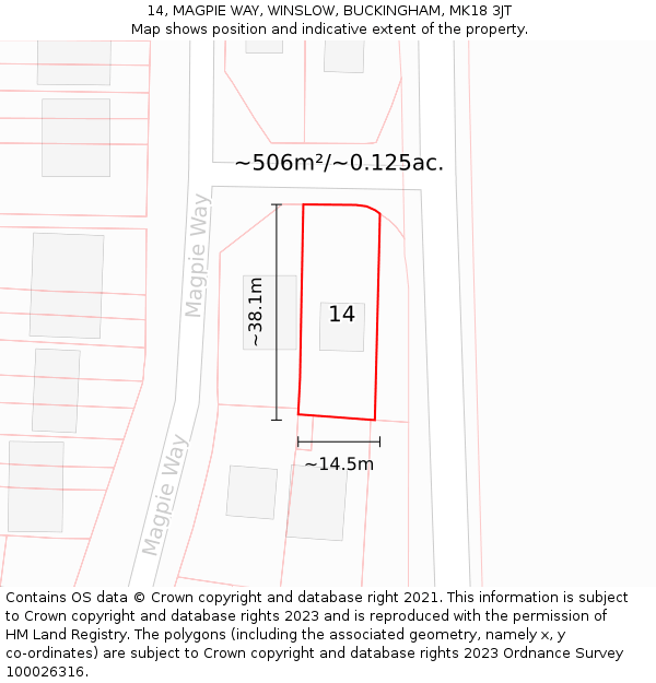 14, MAGPIE WAY, WINSLOW, BUCKINGHAM, MK18 3JT: Plot and title map