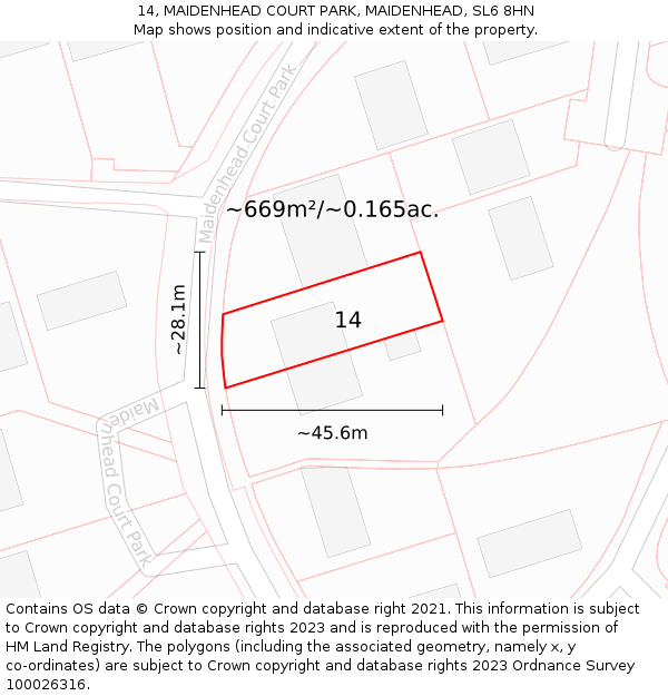 14, MAIDENHEAD COURT PARK, MAIDENHEAD, SL6 8HN: Plot and title map