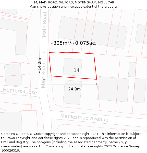 14, MAIN ROAD, WILFORD, NOTTINGHAM, NG11 7AR: Plot and title map