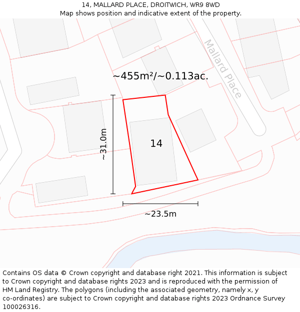 14, MALLARD PLACE, DROITWICH, WR9 8WD: Plot and title map