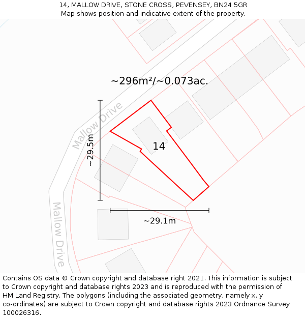 14, MALLOW DRIVE, STONE CROSS, PEVENSEY, BN24 5GR: Plot and title map