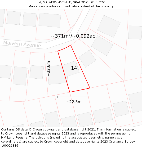 14, MALVERN AVENUE, SPALDING, PE11 2DG: Plot and title map