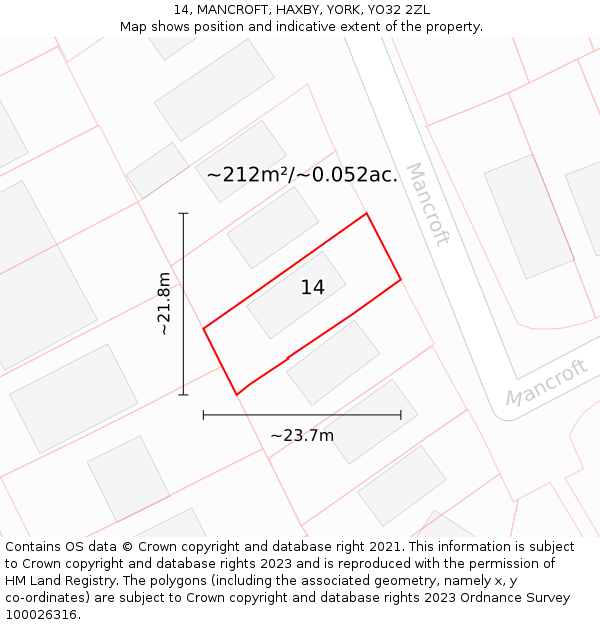 14, MANCROFT, HAXBY, YORK, YO32 2ZL: Plot and title map