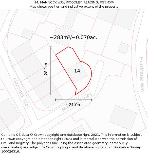 14, MANNOCK WAY, WOODLEY, READING, RG5 4XW: Plot and title map