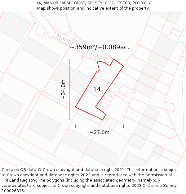 14, MANOR FARM COURT, SELSEY, CHICHESTER, PO20 0LY: Plot and title map
