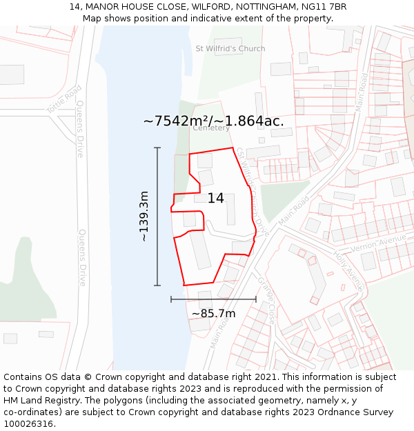 14, MANOR HOUSE CLOSE, WILFORD, NOTTINGHAM, NG11 7BR: Plot and title map