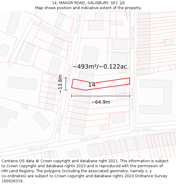 14, MANOR ROAD, SALISBURY, SP1 1JS: Plot and title map