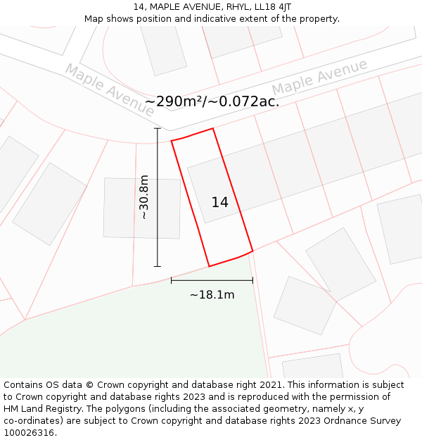 14, MAPLE AVENUE, RHYL, LL18 4JT: Plot and title map