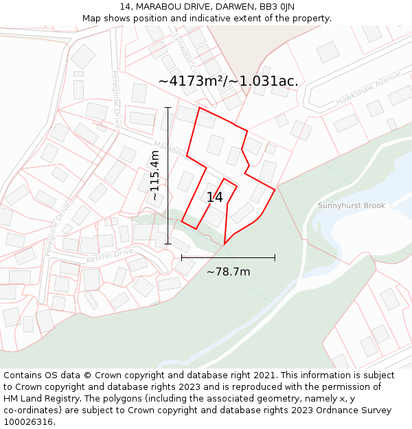 14, MARABOU DRIVE, DARWEN, BB3 0JN: Plot and title map