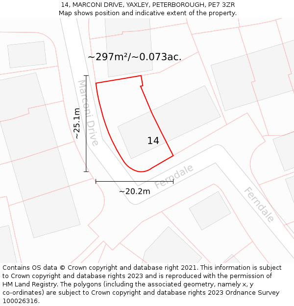 14, MARCONI DRIVE, YAXLEY, PETERBOROUGH, PE7 3ZR: Plot and title map