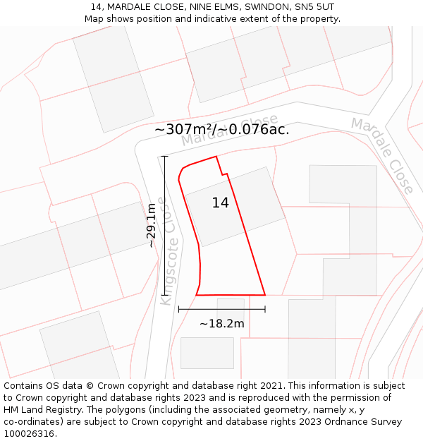 14, MARDALE CLOSE, NINE ELMS, SWINDON, SN5 5UT: Plot and title map