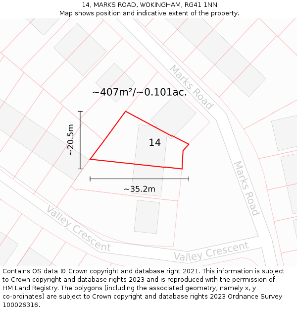 14, MARKS ROAD, WOKINGHAM, RG41 1NN: Plot and title map