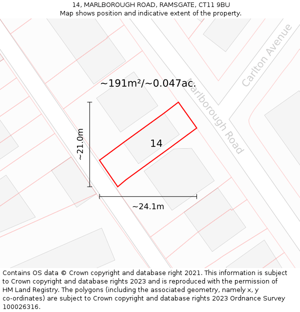 14, MARLBOROUGH ROAD, RAMSGATE, CT11 9BU: Plot and title map