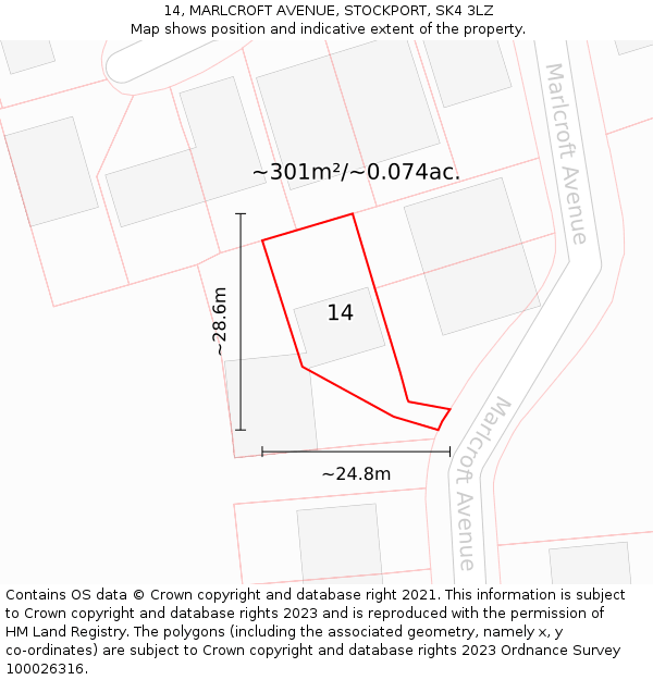 14, MARLCROFT AVENUE, STOCKPORT, SK4 3LZ: Plot and title map