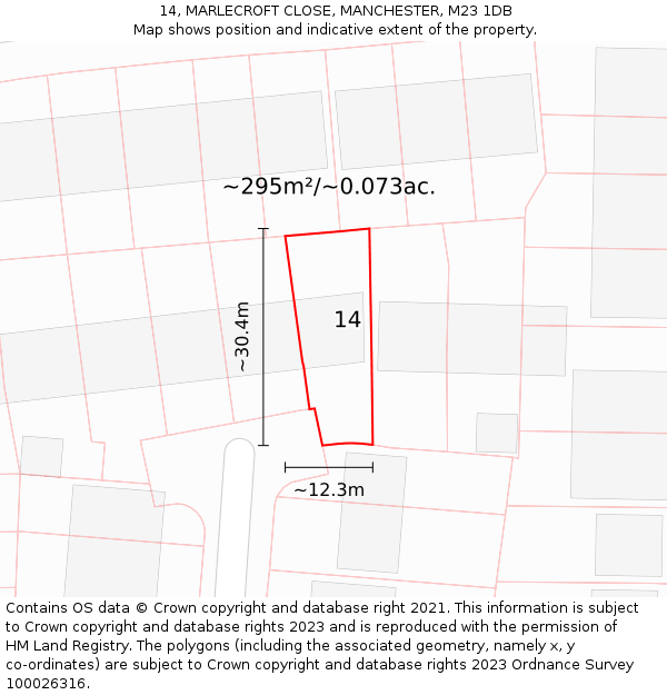 14, MARLECROFT CLOSE, MANCHESTER, M23 1DB: Plot and title map