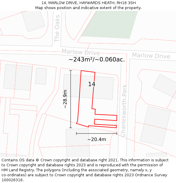 14, MARLOW DRIVE, HAYWARDS HEATH, RH16 3SH: Plot and title map