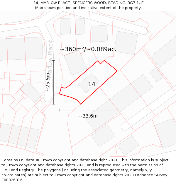 14, MARLOW PLACE, SPENCERS WOOD, READING, RG7 1UF: Plot and title map
