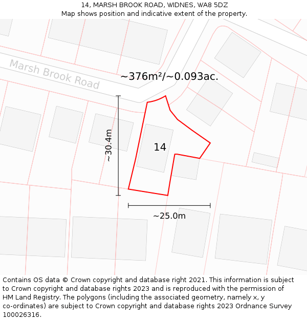 14, MARSH BROOK ROAD, WIDNES, WA8 5DZ: Plot and title map