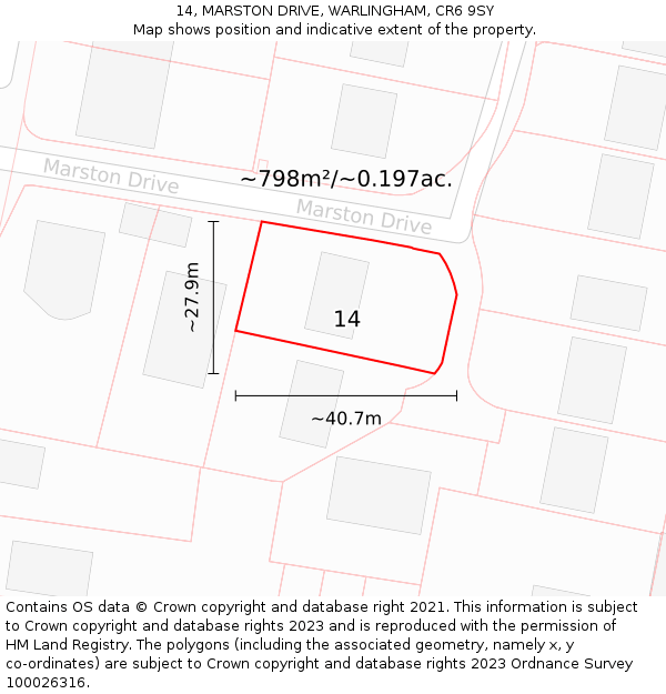 14, MARSTON DRIVE, WARLINGHAM, CR6 9SY: Plot and title map