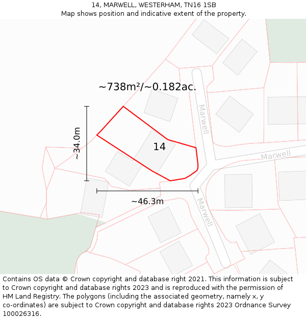 14, MARWELL, WESTERHAM, TN16 1SB: Plot and title map