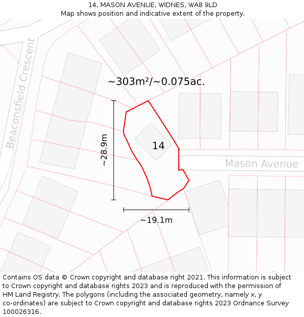 14, MASON AVENUE, WIDNES, WA8 9LD: Plot and title map