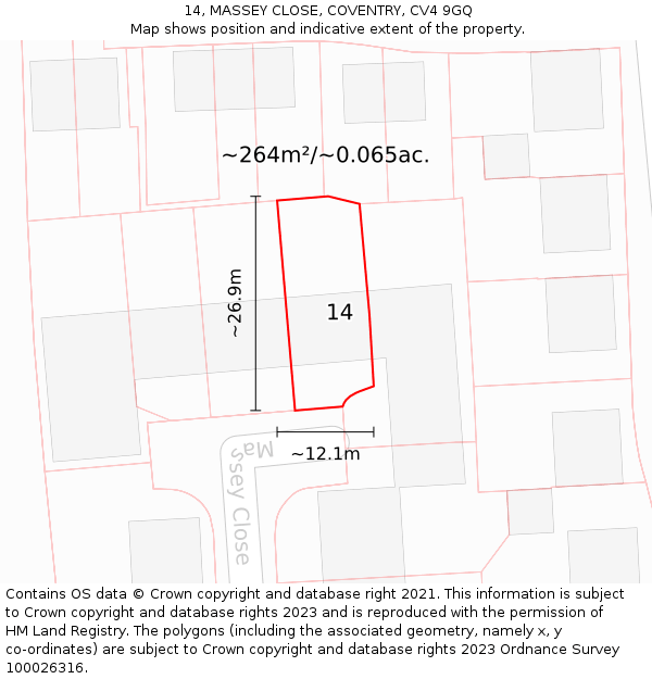 14, MASSEY CLOSE, COVENTRY, CV4 9GQ: Plot and title map