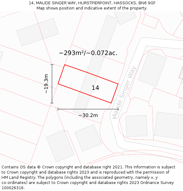 14, MAUDE SINGER WAY, HURSTPIERPOINT, HASSOCKS, BN6 9GF: Plot and title map