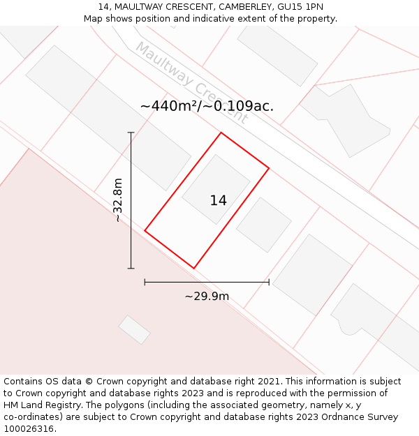 14, MAULTWAY CRESCENT, CAMBERLEY, GU15 1PN: Plot and title map