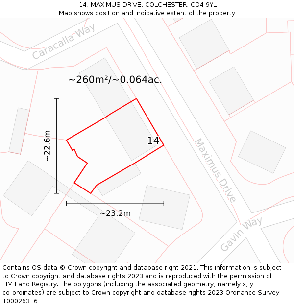 14, MAXIMUS DRIVE, COLCHESTER, CO4 9YL: Plot and title map