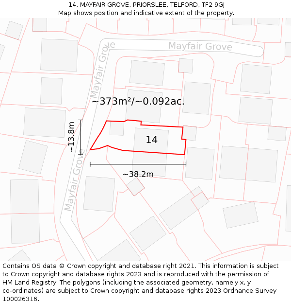 14, MAYFAIR GROVE, PRIORSLEE, TELFORD, TF2 9GJ: Plot and title map