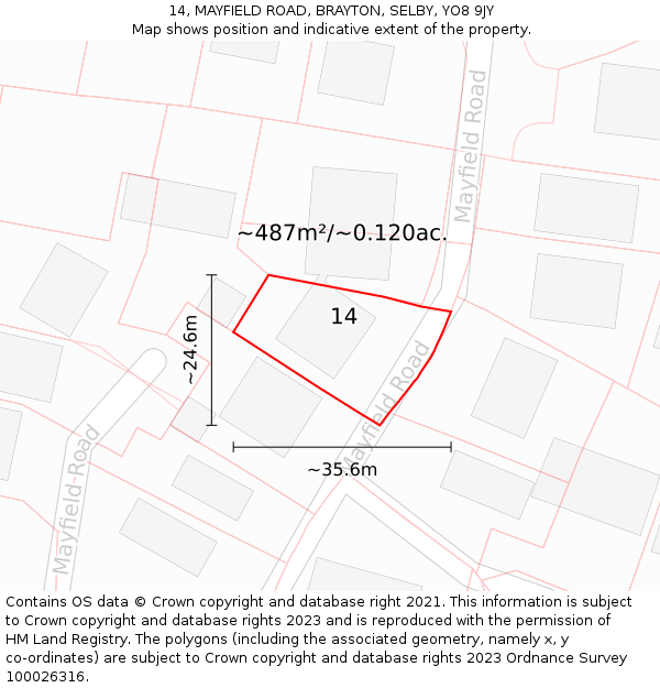 14, MAYFIELD ROAD, BRAYTON, SELBY, YO8 9JY: Plot and title map