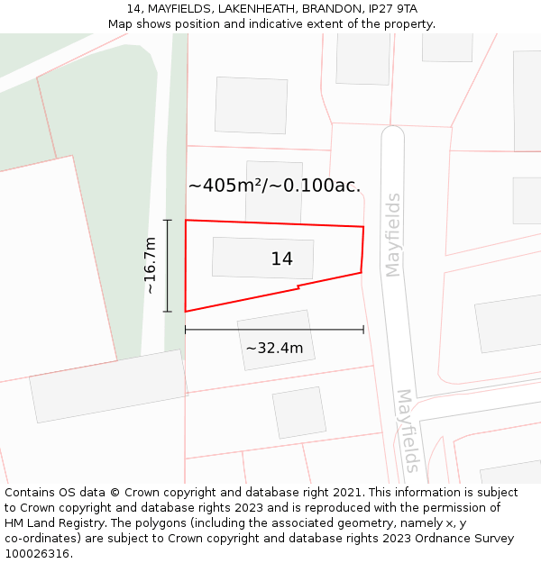 14, MAYFIELDS, LAKENHEATH, BRANDON, IP27 9TA: Plot and title map