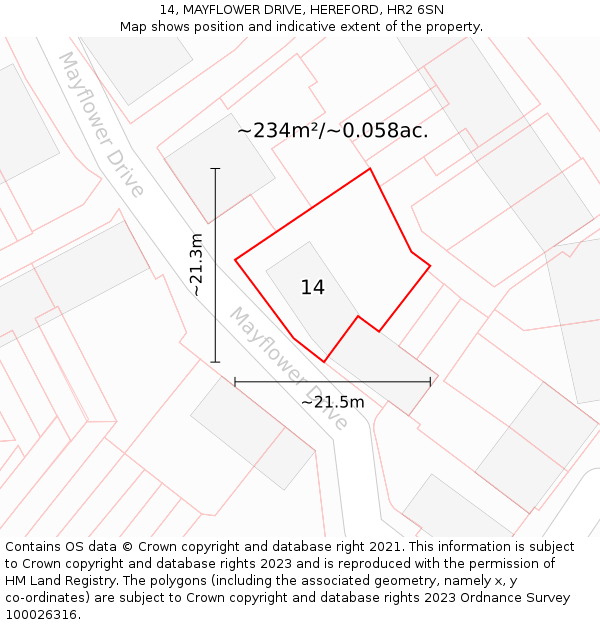 14, MAYFLOWER DRIVE, HEREFORD, HR2 6SN: Plot and title map