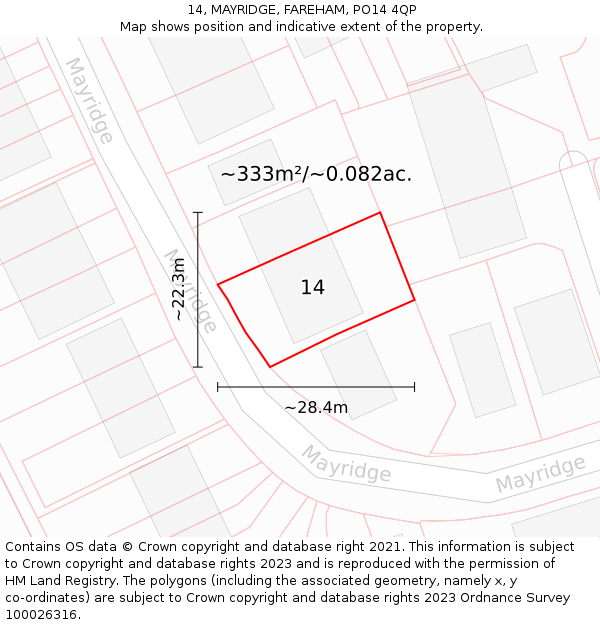 14, MAYRIDGE, FAREHAM, PO14 4QP: Plot and title map