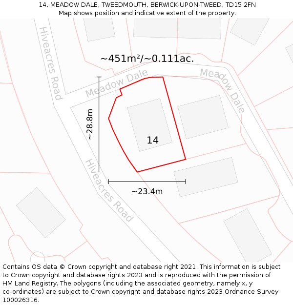 14, MEADOW DALE, TWEEDMOUTH, BERWICK-UPON-TWEED, TD15 2FN: Plot and title map