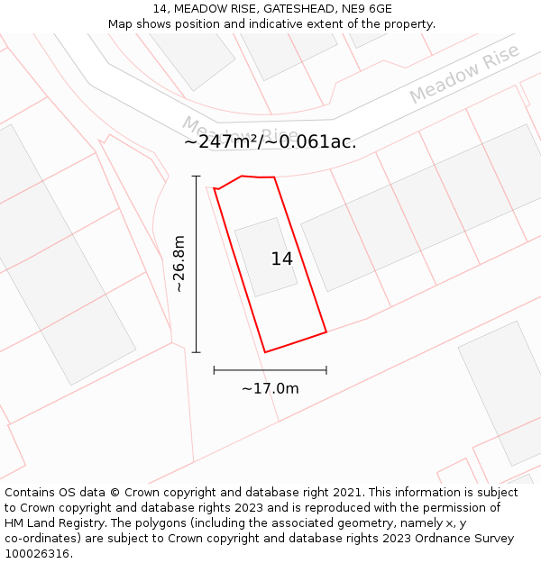 14, MEADOW RISE, GATESHEAD, NE9 6GE: Plot and title map