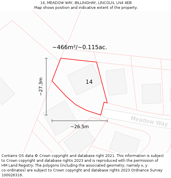 14, MEADOW WAY, BILLINGHAY, LINCOLN, LN4 4EB: Plot and title map