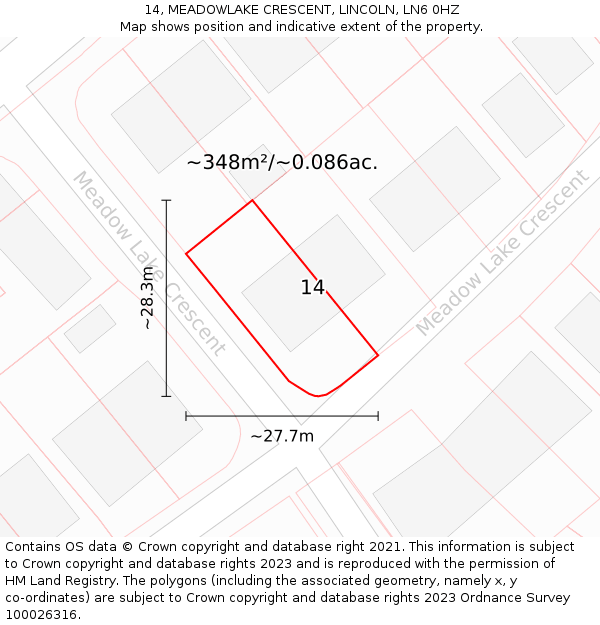 14, MEADOWLAKE CRESCENT, LINCOLN, LN6 0HZ: Plot and title map