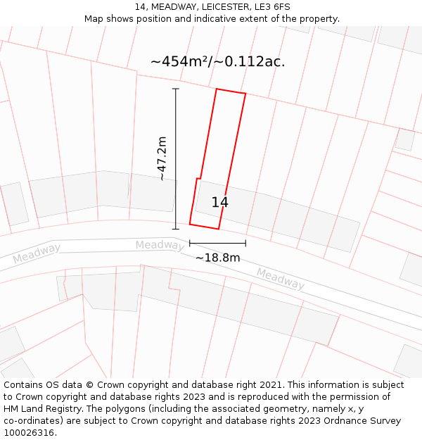 14, MEADWAY, LEICESTER, LE3 6FS: Plot and title map