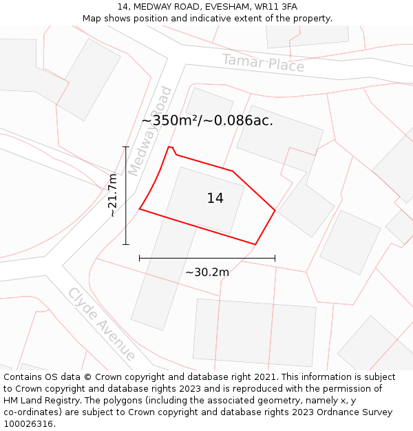 14, MEDWAY ROAD, EVESHAM, WR11 3FA: Plot and title map