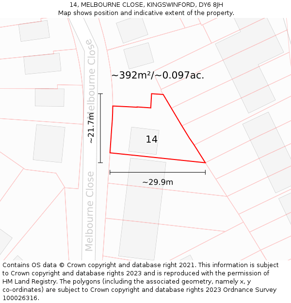 14, MELBOURNE CLOSE, KINGSWINFORD, DY6 8JH: Plot and title map