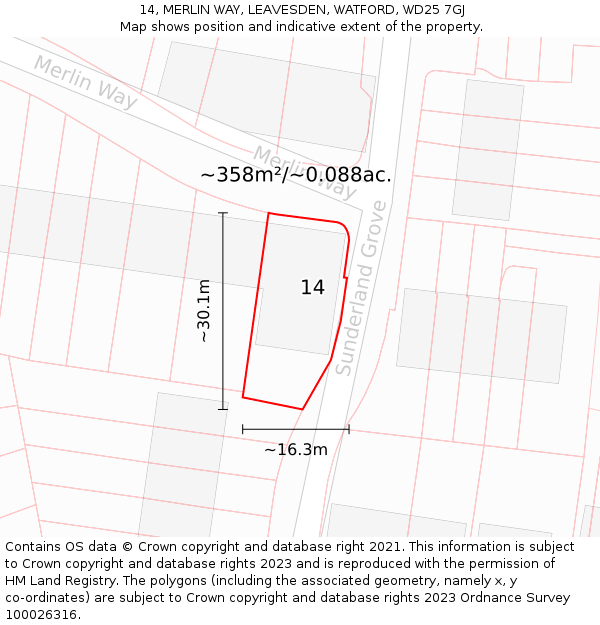 14, MERLIN WAY, LEAVESDEN, WATFORD, WD25 7GJ: Plot and title map