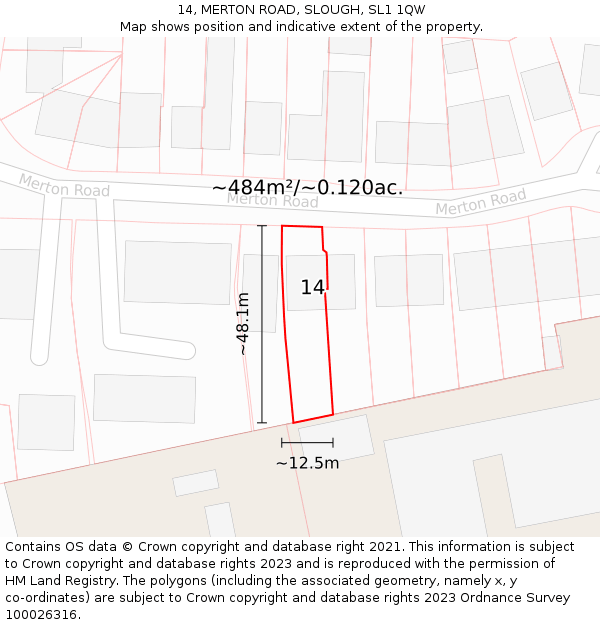 14, MERTON ROAD, SLOUGH, SL1 1QW: Plot and title map